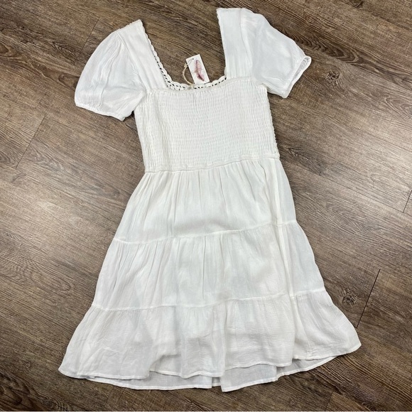 Jessica Simpson Dress Women M White Square Neck Tiered Rayon Lined Mini Crochet - Picture 5 of 10